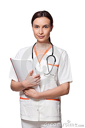 Nurse or medicine student holding a file Stock Photo