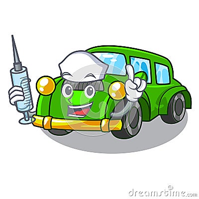 Nurse miniature classic car in shape characters Vector Illustration