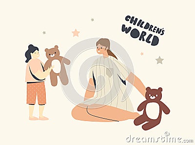 Nurse or Mother Female Character Playing with Little Kid. Child Play with Toy in Kindergarten or Home, Family Spare Time Vector Illustration