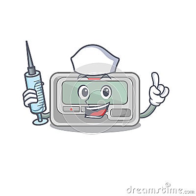 Nurse pager placed above cartoon wooden table Vector Illustration