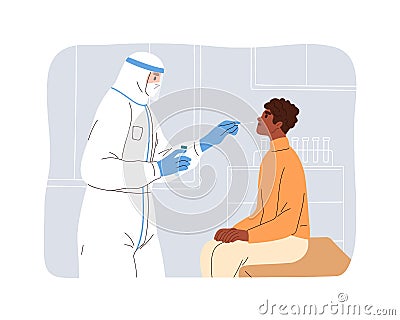Nurse and patient during covid-19 rapid antigen test in clinic, medical laboratory. Nasal swab for coronavirus lab Vector Illustration