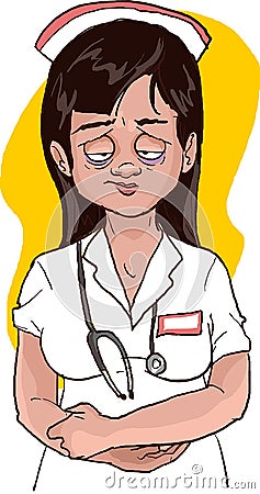 Nurse suffer from sleep deprivation because working overtime, vector illustration Vector Illustration