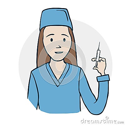 Nurse with a syringe in her hand Vector Illustration