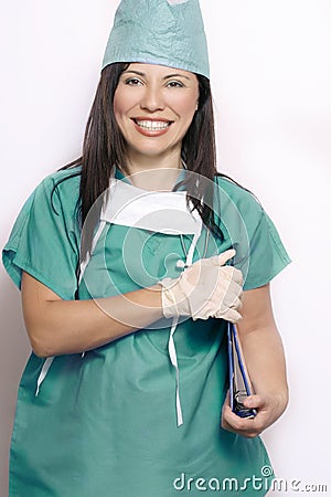 Nurse in teal hospital uniform Stock Photo