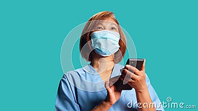 Nurse telehealth chatting with patient Stock Photo