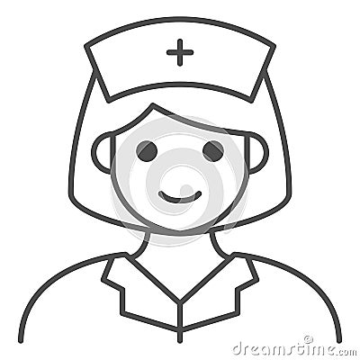 Nurse thin line icon, Medical tests concept, Female Physician sign on white background, Woman Doctor icon in outline Vector Illustration
