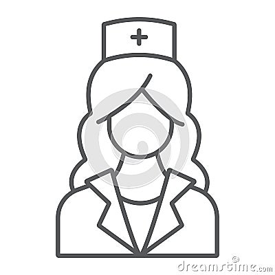 Nurse thin line icon, medicine and clinical, woman Vector Illustration