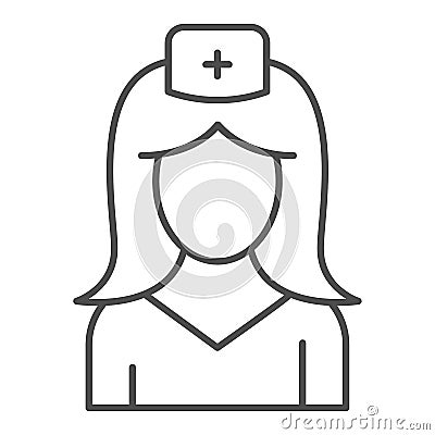 Nurse thin line icon, medicine concept, medical staff sign on white background, woman in medical uniform icon in outline Vector Illustration