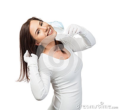 Nurse wearing gloves and mask Stock Photo