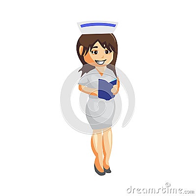 Nurse Woman hospital character clothes healthcare mascot Bring Book Vector Illustration