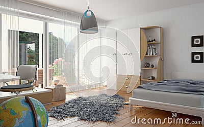 Nursery in blue with fluffy carpet Stock Photo