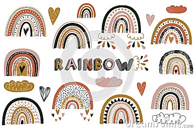 Nursery Cute Boho Rainbow Elements Vector Illustration