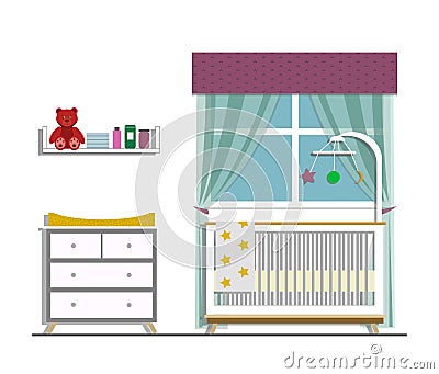 Nursery room in a flat style. Vector Illustration