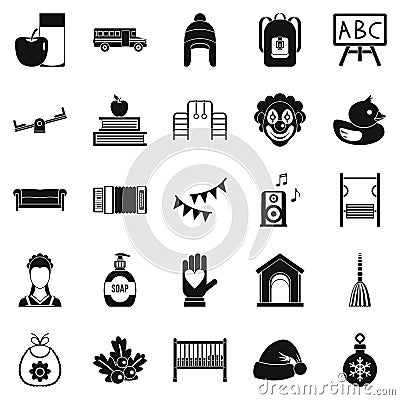 Nursery school icons set, simple style Vector Illustration