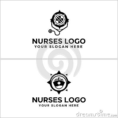 Nurses travel stethoscope compass logo design Vector Illustration