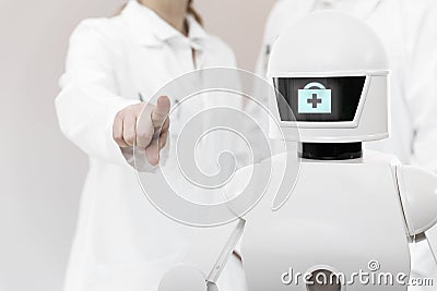 Nursing care robot in a hospital or surgeon Stock Photo