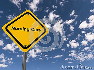 nursing care traffic sign on blue sky Stock Photo