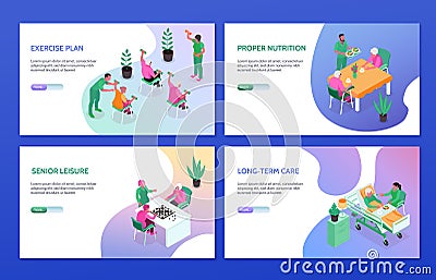 Nursing Home Banners Set Cartoon Illustration