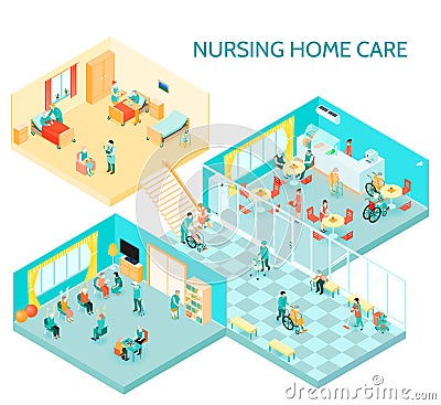 Nursing Home Care Isometric Composition Vector Illustration