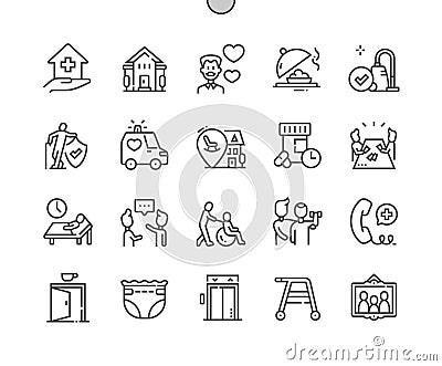 Nursing home. Elderly people. Disabled care. Vector Illustration