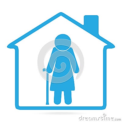 Nursing home for elderly woman blue icon Vector Illustration