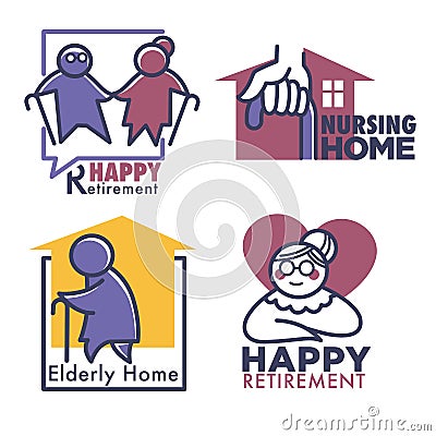 Nursing home for retired people, set of banners Vector Illustration