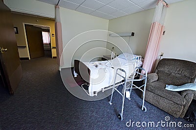 Nursing Home Room and Bed, Assisted Living Stock Photo