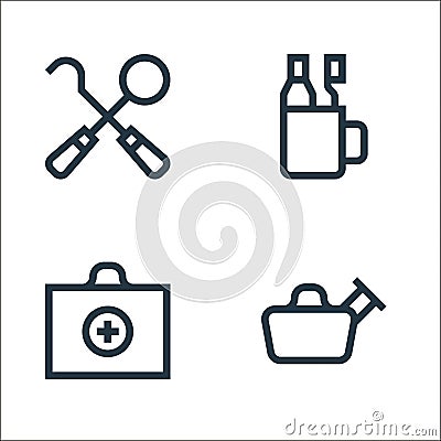 nursing line icons. linear set. quality vector line set such as urinal, first aid kit, toothbrush Vector Illustration