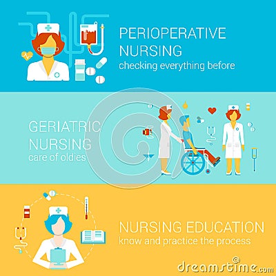 Nursing medical flat banners template set vector infographics Vector Illustration
