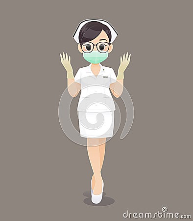 Nursing wearing medical gloves and wearing a health mask Vector Illustration