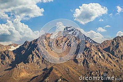 Nursultan Peak or Komsomol Peak. Mountains of Trans-Ili Alatau Tian Shan, Kazakhstan, Almaty Stock Photo