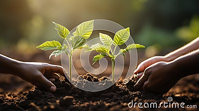 Nurturing Growth. Planting in Fertile Soil for Environmental Sustainability and Eco-Awareness Stock Photo