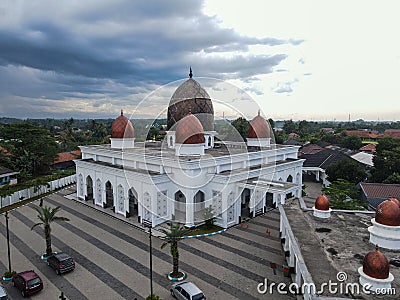 Nurul Mustofa Center Mosque panorama view Largest Mosque in Depok. Ramadan and Eid Concept and noise cloud when sunset or sunrise Editorial Stock Photo