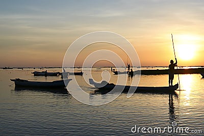 Nusa lembongan sunset boats bali indonesia Stock Photo