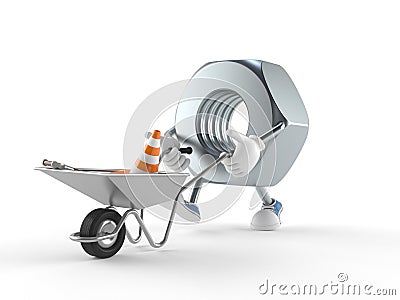 Nut character with wheelbarrow Stock Photo