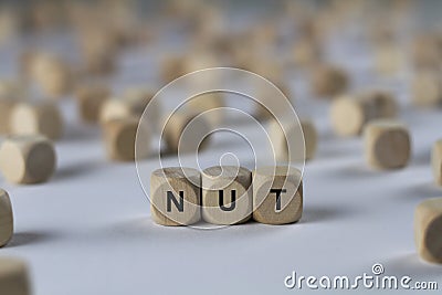 Nut - cube with letters, sign with wooden cubes Stock Photo