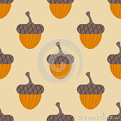 Cute cartoon acorns in flat style seamless pattern. Vector Illustration