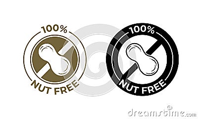 Nut free food vector icon. Food package seal, 100 percent nut free ingredients, peanut allergy information Vector Illustration