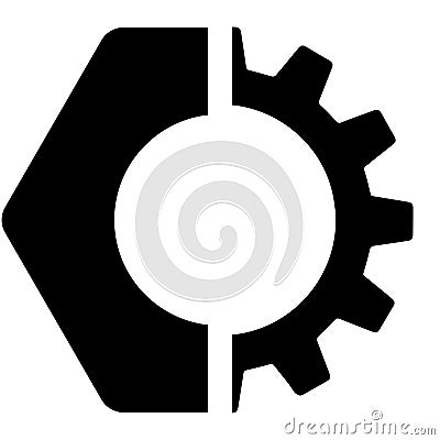 Nut in gear tool icon workshop industrial instrument Vector Illustration