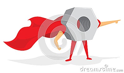 Nut super hero standing or mechanic with cape Vector Illustration
