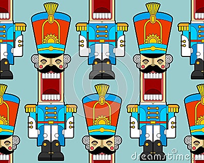 Nutcracker retro soldier pattern seamless. Wooden Guardsman background. Hussar toy ornament. Baby fabric texture. vector Vector Illustration