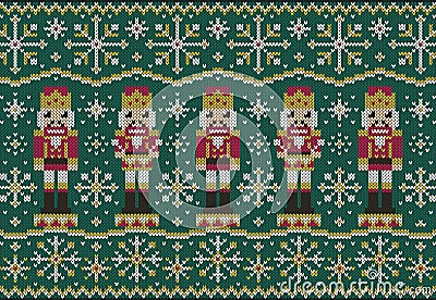 Nutcracker and snowflakes jacquard knitted pattern Vector Illustration