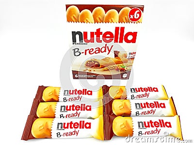 NUTELLA B-ready snack with the Italian chocolate cream produced by Ferrero Editorial Stock Photo