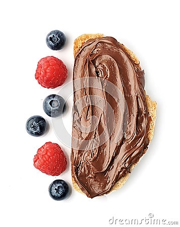 Nutella.Chocolate spread on a single slice of toast Stock Photo