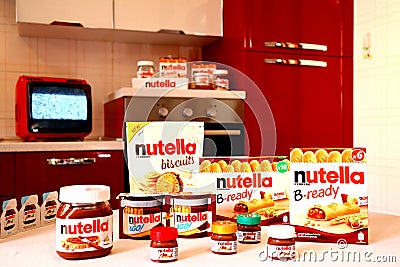NUTELLA Hazelnut Spread with Cocoa. Nutella is a brand of products made in Italy by Ferrero Editorial Stock Photo