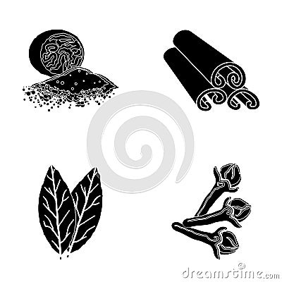 Nutmeg, cinnamon, bay leaves, cloves.Herbs and spices set collection icons in black style vector symbol stock Vector Illustration