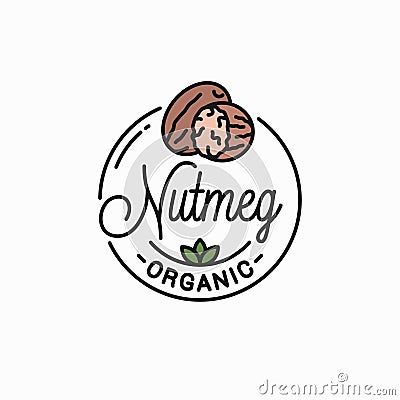 Nutmeg nut logo. Round linear of nutmeg on white Vector Illustration