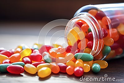 Nutrient-rich delight: Gummy supplements showcased in a glass jar, offering a burst of chewable vitamins Stock Photo