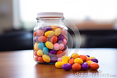 Nutrient-rich delight: Gummy supplements showcased in a glass jar, offering a burst of chewable vitamins Stock Photo