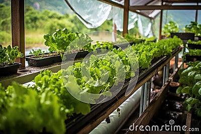 nutrient solutions and ph meters on a hydroponic farm Stock Photo